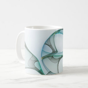Taza De Café Arte fractal abstracto moderno azul turquesa gris