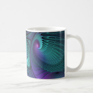 Taza De Café Arte fractal abstracto moderno que combina púrpura