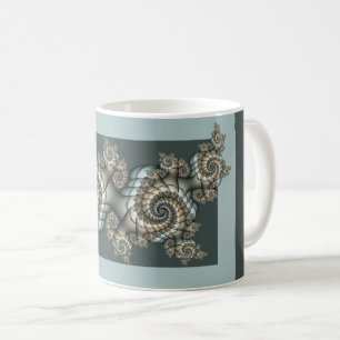 Taza De Café Arte fractal beige azul claro abstracto espirales