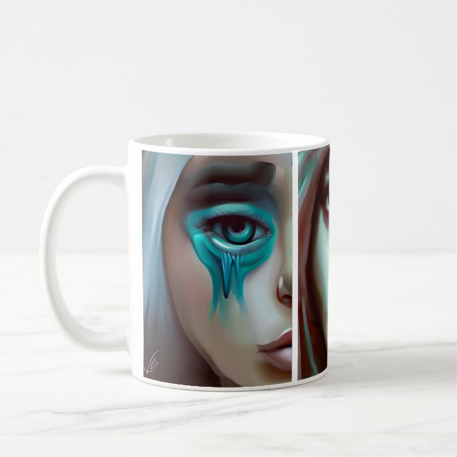 Taza De Café Arte generado por IA con tres caras femeninas (Izquierda)
