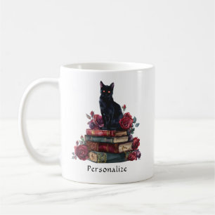 Taza De Café Arte gótico Gato negro libros antiguos Rosas de de