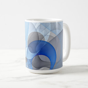 Taza De Café Arte gráfico fractal abstracto azul gris moderno