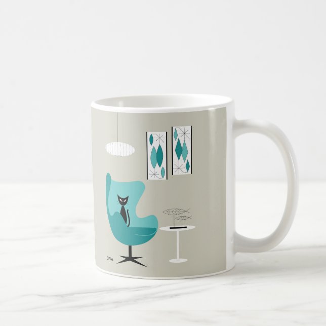 Taza De Café Arte graso de mediados de siglo sobre gris con gat (Derecha)