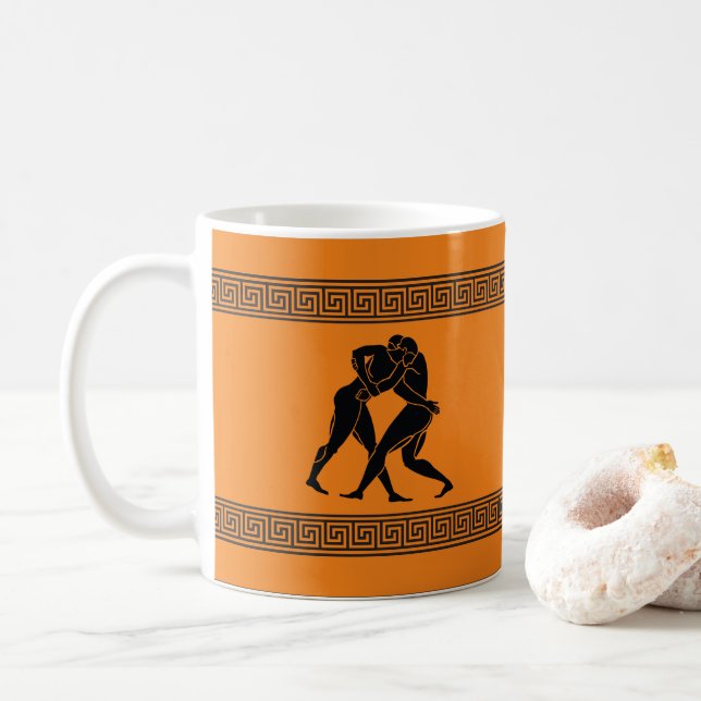 Taza De Café Arte griego - Lucha por café (Con donut)