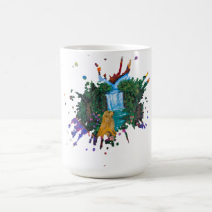 Taza De Café Arte Hecho a Mano – Perro junto a la Cascada