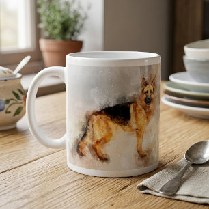 Taza De Café Arte impreso en acuarela del perro pastor alemán