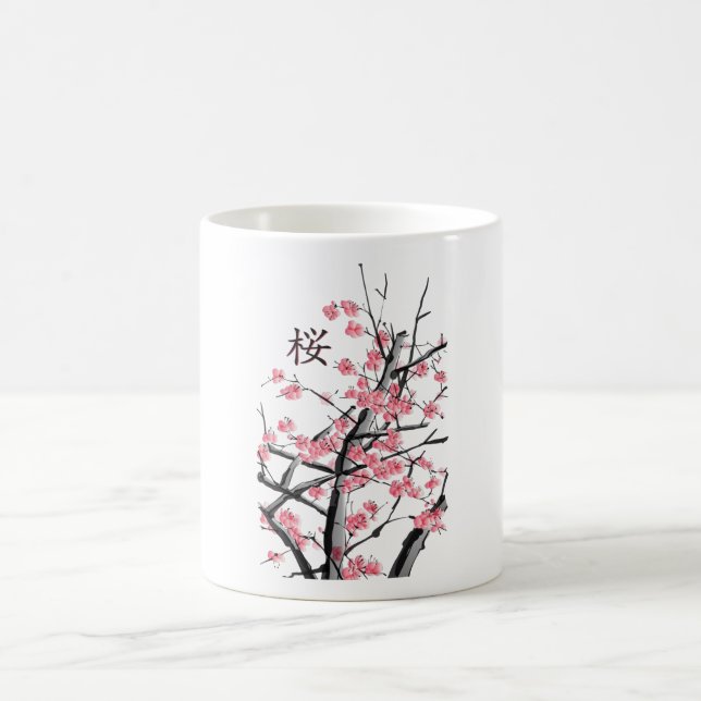Taza De Café Arte Kanji japonés del árbol de cerezos Sakura (Centro)