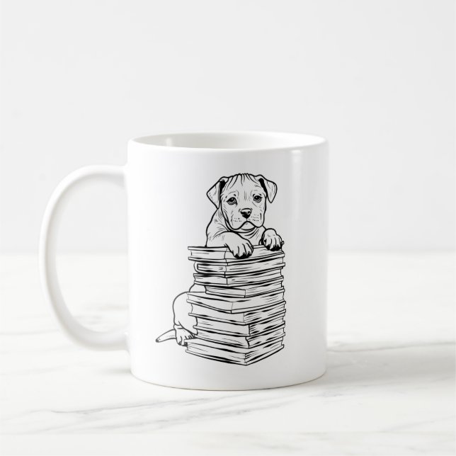 Taza De Café Arte lineal de perro y libros (Izquierda)
