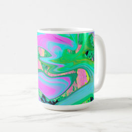 Taza De Café Arte líquido rosa retro y azul claro en Hortensia