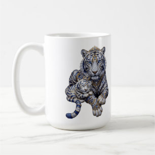 Taza De Café Arte Majestuoso del Tigre Blanco con Joyas Reales