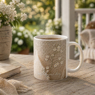 Taza De Café Arte minimalista floral de papel rasgado de marfil