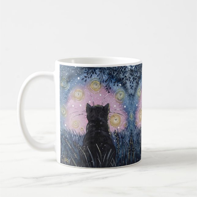 Taza De Café Arte místico de Ilustracion de gatos con luciérnag (Izquierda)