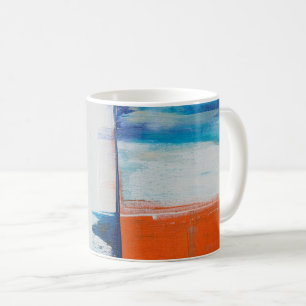 Taza De Café Arte Moderno Azul y Naranja Abstracto