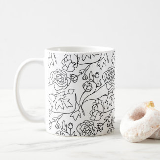 Taza De Café Arte moderno Floral Blanco negro