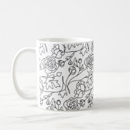 Taza De Café Arte moderno Floral Blanco negro