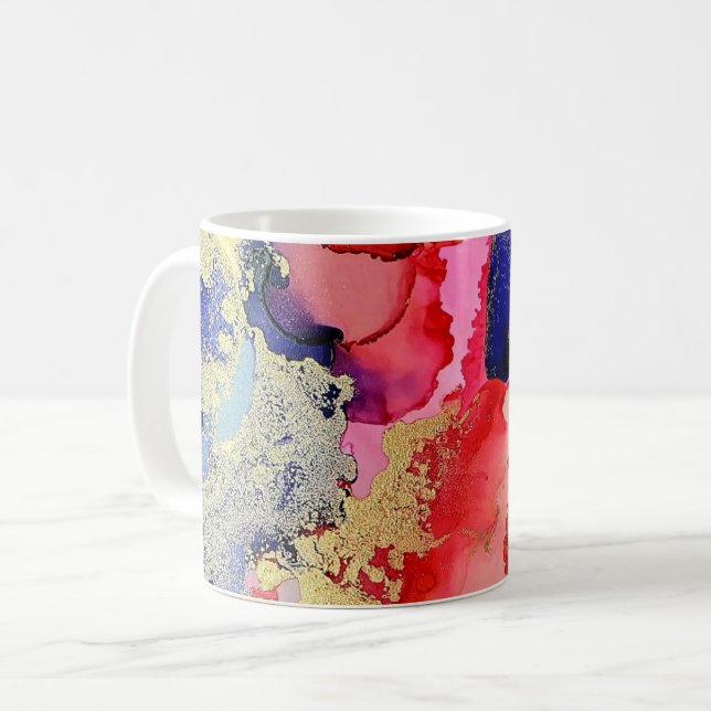 Taza De Café Arte moderno Oro Rojo Azul (Anverso izquierdo)