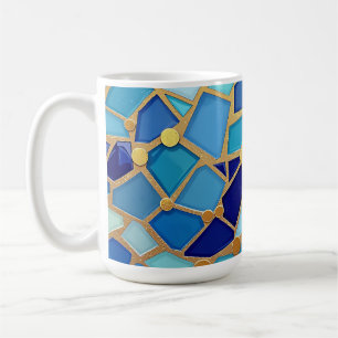 Taza De Café Arte Mosaico Azul y Dorado del Mar de Olas