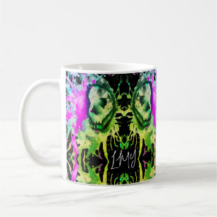 Taza De Café Arte Neon de Halloween Acuarela de Cráneo Gótico