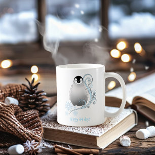 Taza De Café Arte Nouveau de pingüino invernal caprichoso copos