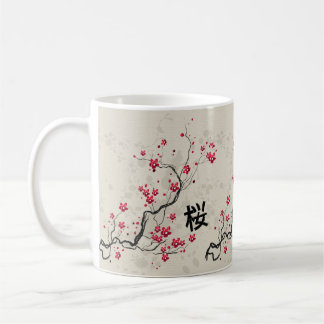 Taza De Café Arte oriental de la flor de cerezo de Sakura del