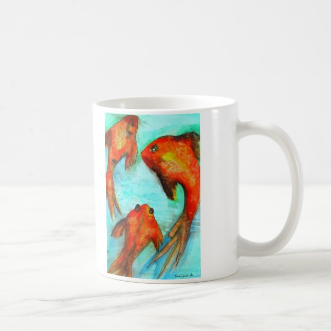 Taza De Café Arte original de acuarela de peces dorados naranja (Derecha)
