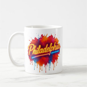 Taza De Café Arte Philadelphia Neon Street - Colorido audaz