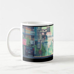 Taza De Café Arte Pixel De Jinete Y Motocicleta