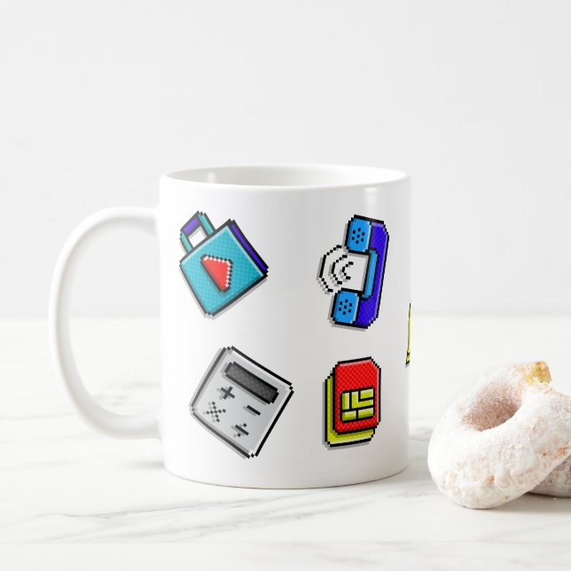 Taza De Café Arte Pixel De La Antigua Escuela (Con donut)