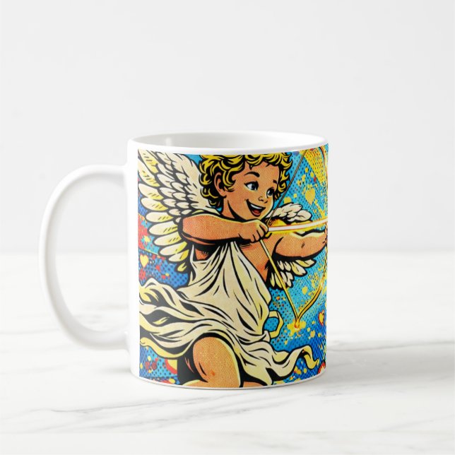 Taza De Café Arte Pop de dos cupidos jugando (Izquierda)