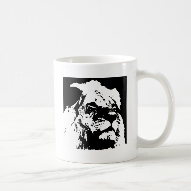 Taza De Café Arte pop de león blanco y negro (Derecha)