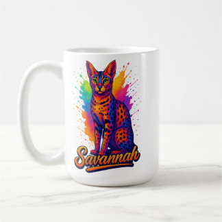 Taza De Café Arte pop del gato de Savannah - Diseño vibrante de