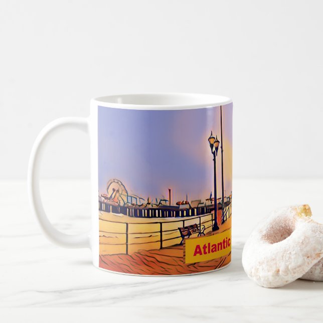 Taza De Café Arte pop en la playa de Atlantic City (Con donut)