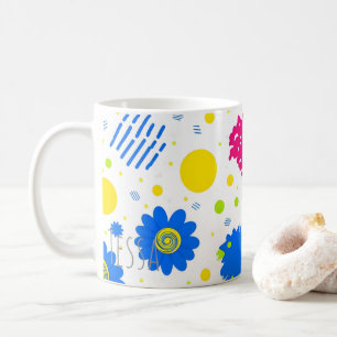Taza De Café Arte Pop Floral al Estilo Retro Memphis de los 90