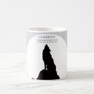 Taza De Café Arte Pop Liderazgo Lobo Aullando Gris Negro