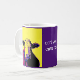 Taza De Café arte pop violeta y vaca amarilla añaden tu propia