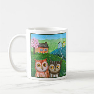 Taza De Café Arte Popular Búhos Divertidos y Lindos Paisaje Cam