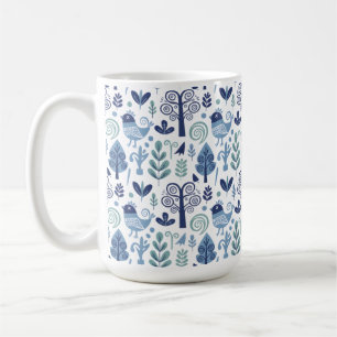 Taza De Café Arte Popular Escandinavo Patrón de Ave y Botánico
