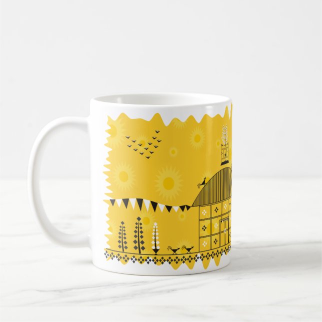 Taza De Café Arte popular indio Warli (amarillo) (Izquierda)