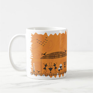 Taza De Café Arte popular indio Warli (naranja)