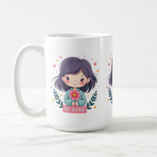 Taza De Café Arte positivo de niña linda con flor Sé amable