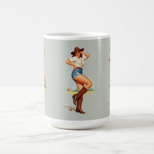 Taza De Café Arte retro de la chica de vaca con pinzas