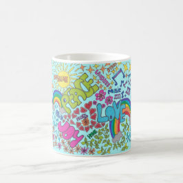 Taza De Café Arte retro. Paz, amor, alegría. Estilo de los años