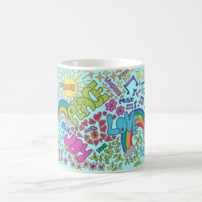 Taza De Café Arte retro. Paz, amor, alegría. Estilo de los años (Centro)