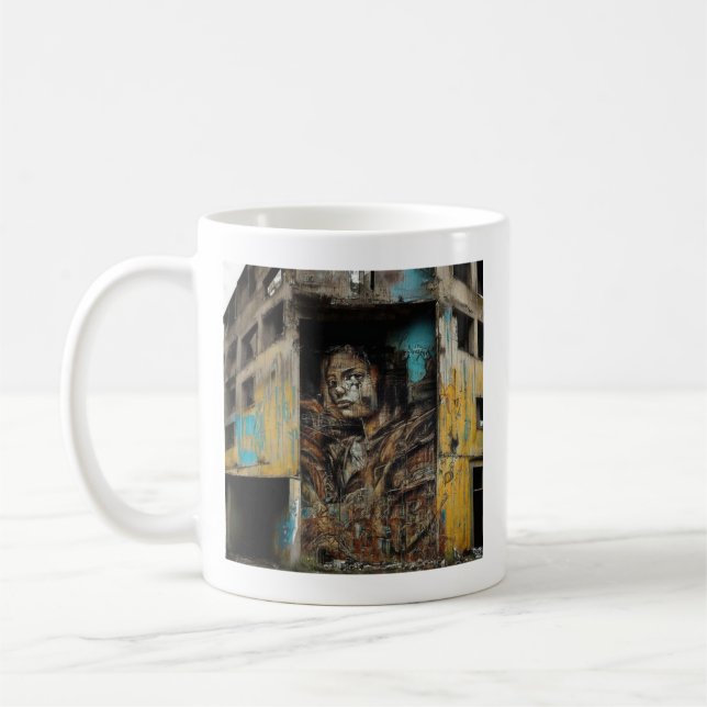 Taza De Café Arte Urbano en Edificio Abandonado (Izquierda)