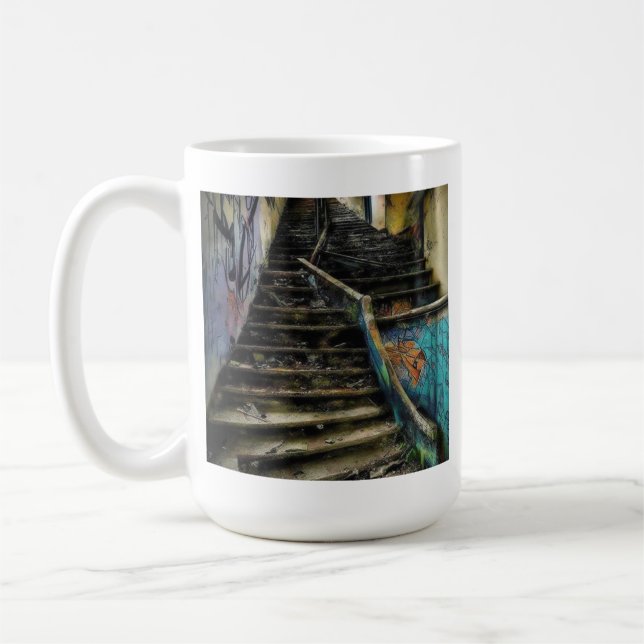 Taza De Café Arte urbano en escaleras Edificio abandonado (Izquierda)