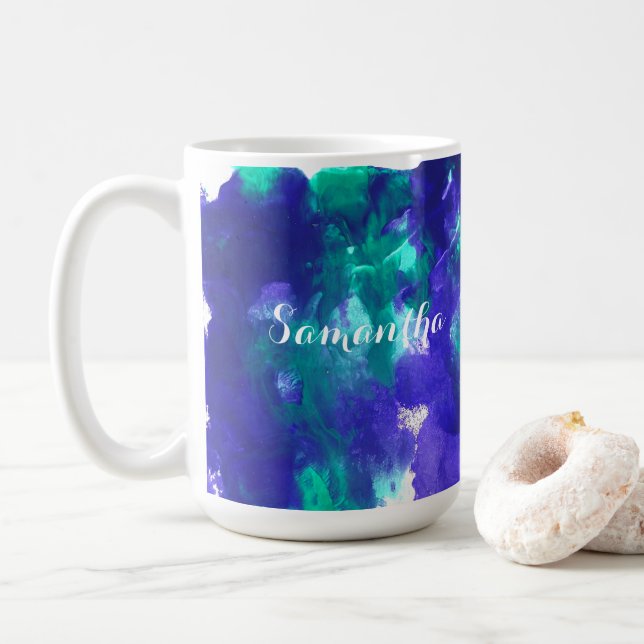 Taza De Café Arte Verde Y Púrpura (Con donut)