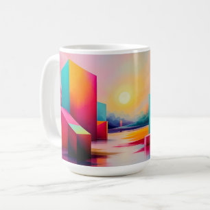 Taza De Café Arte vibrante de paisaje urbano abstracto
