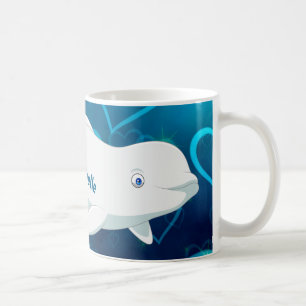 Taza De Café Artico Beluga de ballena y corazón azul personaliz