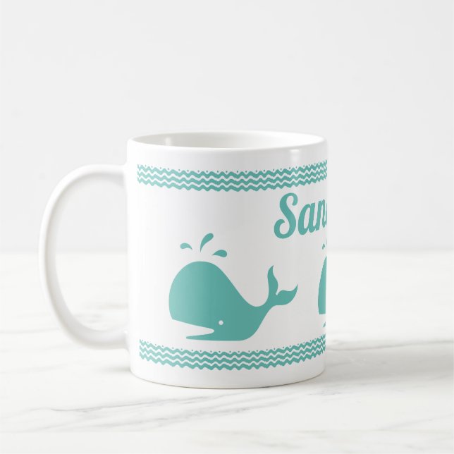 Taza De Café Artico Verde azulado ballena azul y olas Costa azu (Izquierda)