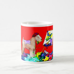 Taza De Café Artista de los Terrier de Ruedas (Bkgd Rojo)